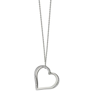 Chisel Stainless Steel Polished with Preciosa Crystal Heart Slide on an 18 inch Cable Chain Plus a 2 inch Extension Necklace