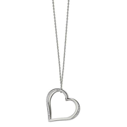 Chisel Stainless Steel Polished Necklace with Preciosa Crystal Heart Slide on an Cable Chain Plus a 2 Inch Extension, 18"