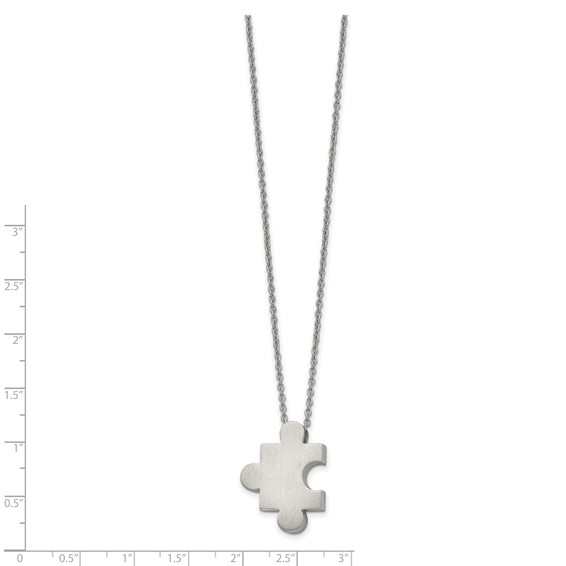 Chisel Stainless Steel Brushed Puzzle Piece Pendant on a 16 inch Cable Chain with 2.75 inch Extension Necklace