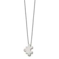 Chisel Stainless Steel Brushed Puzzle Piece Pendant on a Cable Chain Necklace with 2.75 Inch Extension, 16" view 1