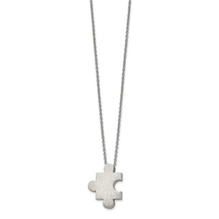 Chisel Stainless Steel Brushed Puzzle Piece Pendant on a 16 inch Cable Chain with 2.75 inch Extension Necklace
