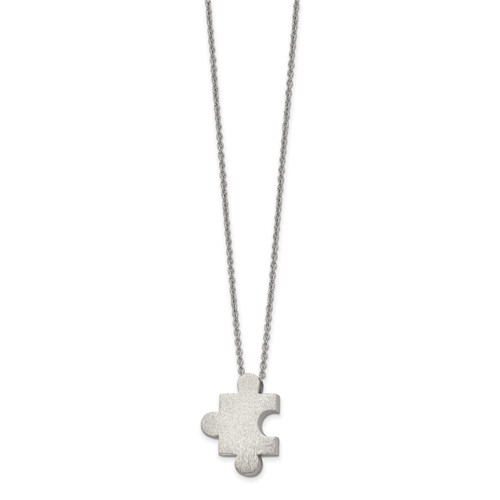 Chisel Stainless Steel Brushed Puzzle Piece Pendant on a Cable Chain Necklace with 2.75 Inch Extension, 16"