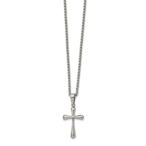 Chisel Stainless Steel Polished Cross Pendant on a Rolo Chain Necklace, 22"