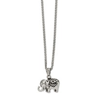 Chisel Stainless Steel Antiqued and Polished Elephant Pendant on a Curb Chain Necklace, 20" view 2