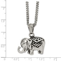 Chisel Stainless Steel Antiqued and Polished Elephant Pendant on a Curb Chain Necklace, 20" view 3
