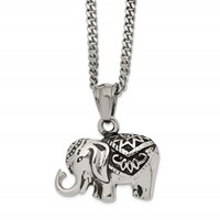 Chisel Stainless Steel Antiqued and Polished Elephant Pendant on a Curb Chain Necklace, 20" view 1