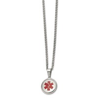 Chisel Stainless Steel Polished Necklace with Red Enamel Circle Medical ID Pendant on a Curb Chain, 20" view 1