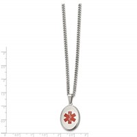 Chisel Stainless Steel Polished Necklace with Red Enamel Oval Medical ID Pendant on a Curb Chain, 20" view 2