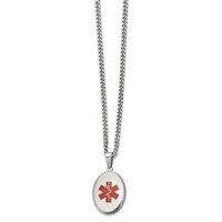 Chisel Stainless Steel Polished Necklace with Red Enamel Oval Medical ID Pendant on a Curb Chain, 20" view 1