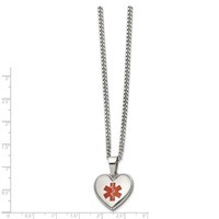 Chisel Stainless Steel Polished Necklace with Red Enamel Heart Medical ID Pendant on a Curb Chain, 20" view 2