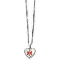 Chisel Stainless Steel Polished Necklace with Red Enamel Heart Medical ID Pendant on a Curb Chain, 20" view 1