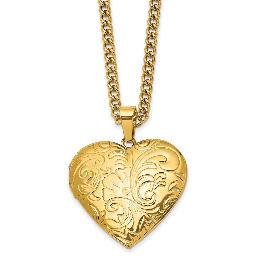 Stainless Steel Polished Yellow IP-plated Heart Locket 24 inch Necklace