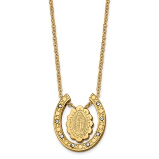 Chisel Stainless Steel Polished Yellow IP-plated with Crystal Our Lady of Guadalupe Horseshoe on a 18 inch Cable Chain Necklace