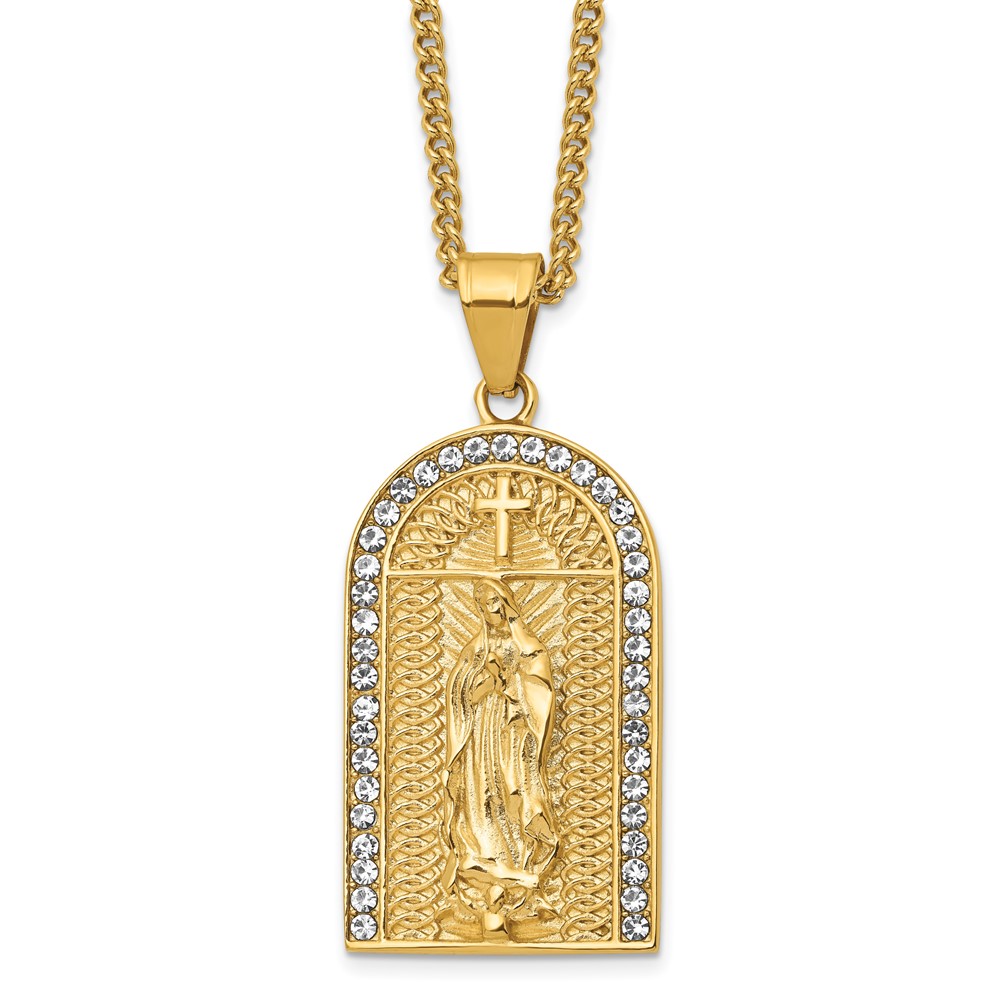 Stainless Steel 24in Polished Yellow IP-plated with Crystals Mary Necklace