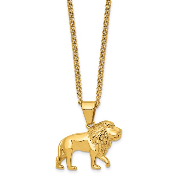 Chisel Stainless Steel Polished Yellow IP-plated Lion Pendant on a 24 inch Curb Chain Necklace