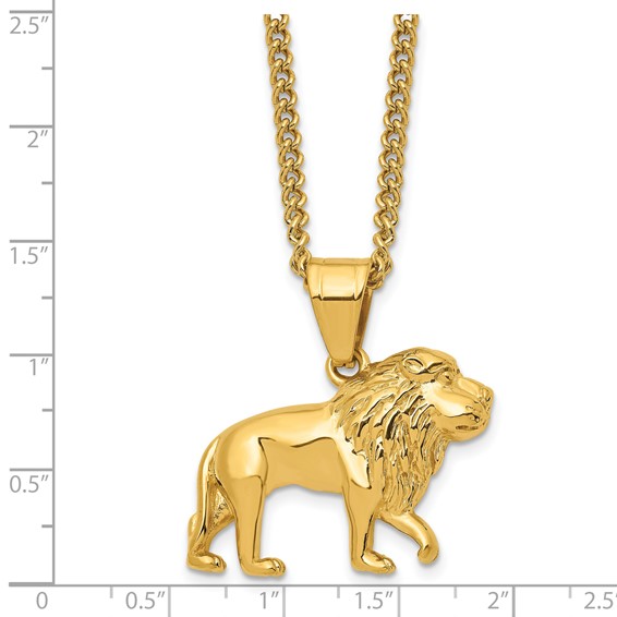 Chisel Stainless Steel Polished Yellow IP-plated Lion Pendant on a 24 inch Curb Chain Necklace