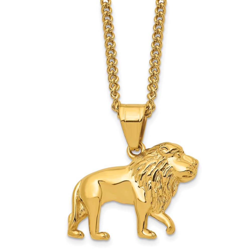 Stainless Steel Polished Yellow IP-plated Lion 24in Necklace