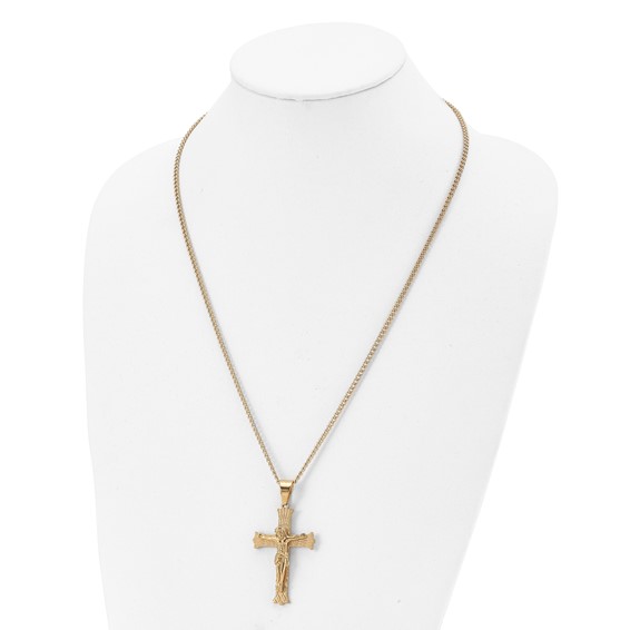 Chisel Stainless Steel Polished Yellow IP-plated Crucifix Pendant on a 24 inch Curb Chain Necklace
