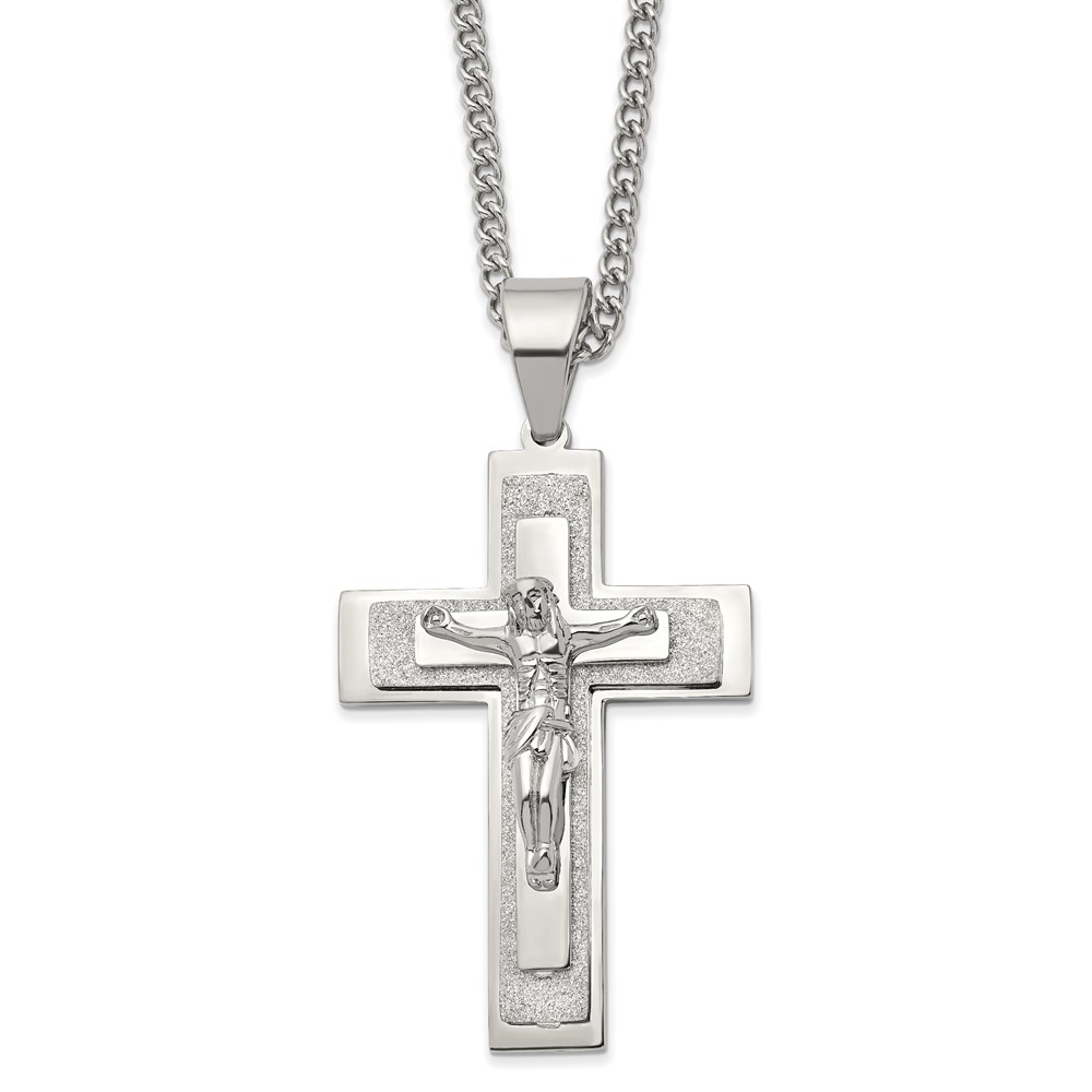 Stainless Steel Polished Laser-cut Crucifix 24in Necklace