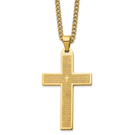 Stainless Steel THE LORD'S PRAYER Cross Necklace