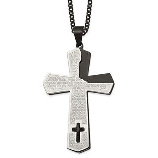 Stainless Steel LORD'S PRAYER Cross Necklace