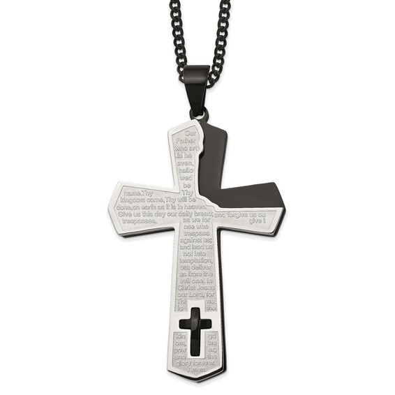 Stainless Steel LORD'S PRAYER Cross Necklace