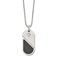 Chisel Stainless Steel Brushed and Polished Necklace with CZ and Carbon Fiber Inlay Movable DogTag Heart Pendant on a Ball Chain, 22" view 3