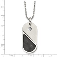 Chisel Stainless Steel Brushed and Polished Necklace with CZ and Carbon Fiber Inlay Movable DogTag Heart Pendant on a Ball Chain, 22" view 5