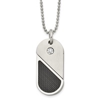 Chisel Stainless Steel Brushed and Polished Necklace with CZ and Carbon Fiber Inlay Movable DogTag Heart Pendant on a Ball Chain, 22" view 1