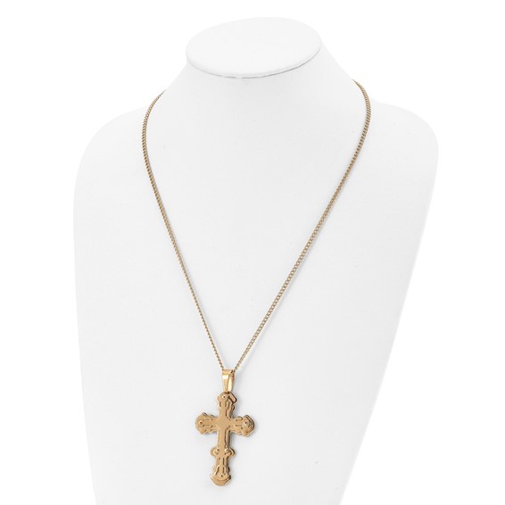 Chisel Stainless Steel Polished Yellow IP-plated Cross Pendant on a 24 inch Curb 24 inch Curb Chain Necklace