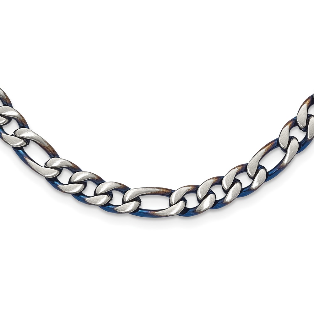 Stainless Steel Brushed and Polished Blue IP-plated 7.5mm 24in Necklace