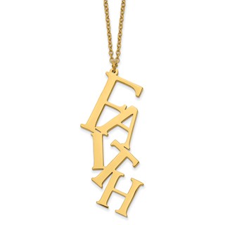 Chisel Stainless Steel Polished Yellow IP-plated FAITH Pendant on a 16 inch Cable Chain with 2 inch Extension Necklace