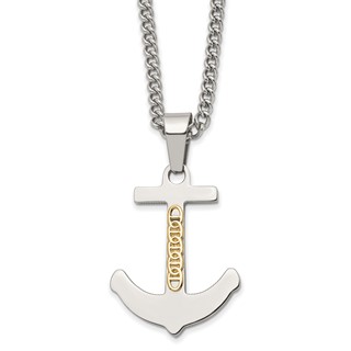 Stainless Steel Polished w/14k Accent Anchor 24in Necklace