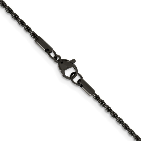 Chisel Stainless Steel Polished Black IP-plated 1.5mm 22 inch Rope Chain