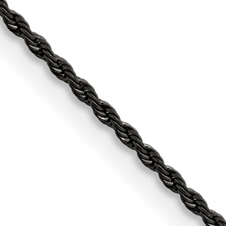 Chisel Stainless Steel Polished Black IP-plated 1.5mm 22 inch Rope Chain