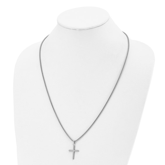 Chisel Stainless Steel Polished and Textured Cross Pendant on a 24 inch Box Chain Necklace