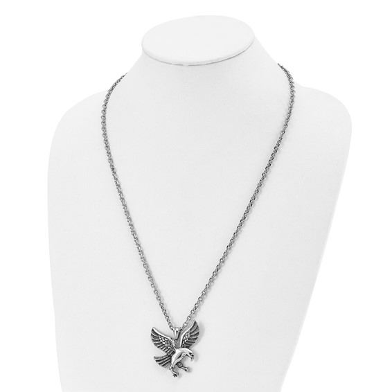 Chisel Stainless Steel Antiqued and Polished Eagle Pendant on a 25.5 inch Cable Necklace