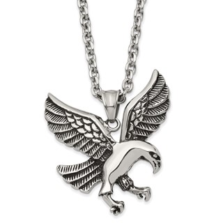 Chisel Stainless Steel Antiqued and Polished Eagle Pendant on a 25.5 inch Cable Necklace