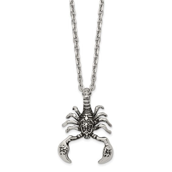 Chisel Stainless Steel Antiqued and Polished Scorpion Pendant on a 24 inch Cable Chain Necklace