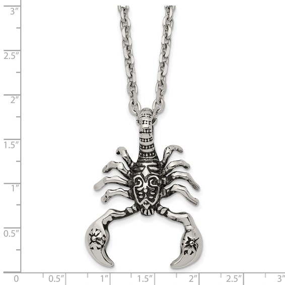 Chisel Stainless Steel Antiqued and Polished Scorpion Pendant on a 24 inch Cable Chain Necklace