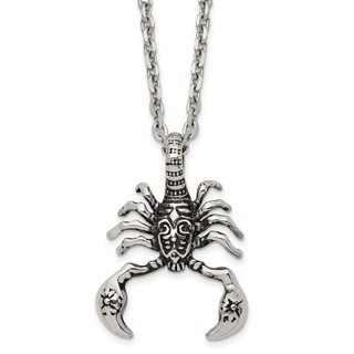 Chisel Stainless Steel Antiqued and Polished Scorpion Pendant on a 24 inch Cable Chain Necklace
