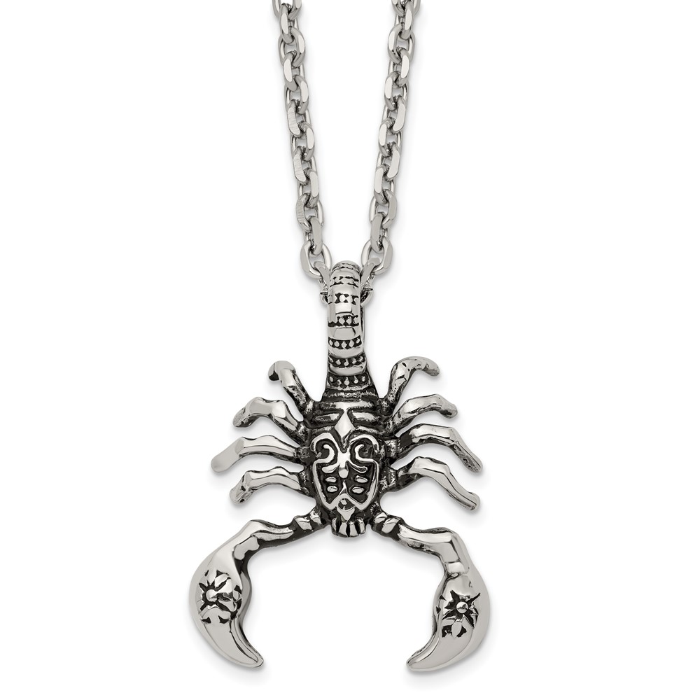 Stainless Steel Antiqued and Polished Scorpion 24in Necklace