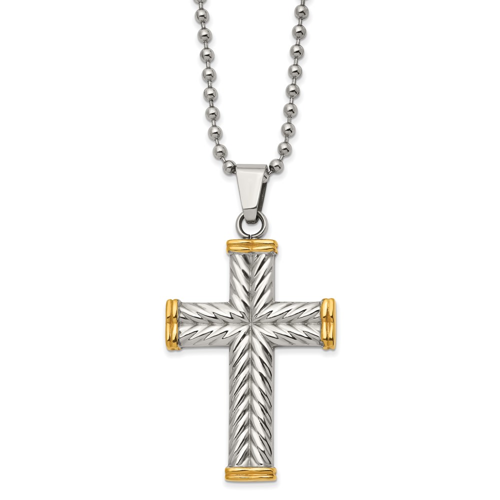 Stainless Steel Polished Yellow IP-plated Cross 22in Necklace