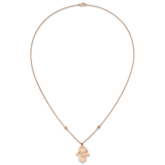 Chisel Stainless Steel Polished Rose IP-plated Hamsa Pendant on a 19.75 inch Beaded Cable Chain Necklace