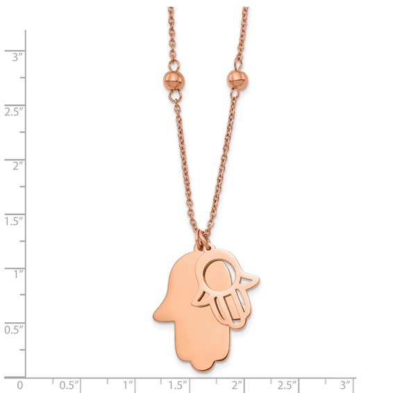 Chisel Stainless Steel Polished Rose IP-plated Hamsa Pendant on a 19.75 inch Beaded Cable Chain Necklace