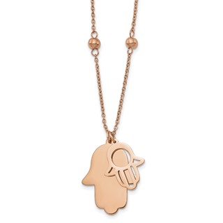 Chisel Stainless Steel Polished Rose IP-plated Hamsa Pendant on a 19.75 inch Beaded Cable Chain Necklace