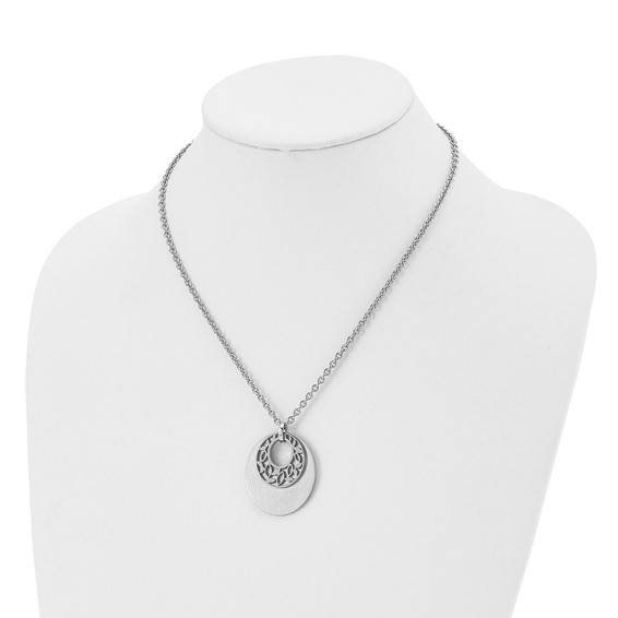 Chisel Stainless Steel Brushed and Polished Flower Cutout Pendant on an 18 inch Cable Chain Plus a 2 inch Extension Necklace