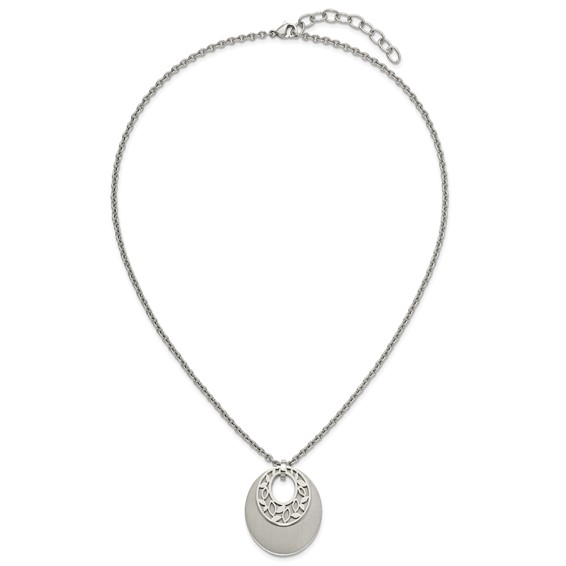 Chisel Stainless Steel Brushed and Polished Flower Cutout Pendant on an 18 inch Cable Chain Plus a 2 inch Extension Necklace
