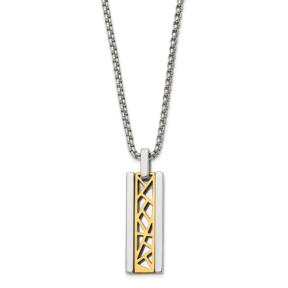 Stainless Steel Polished Yellow IP-plated Center Rectangle 16in Necklace