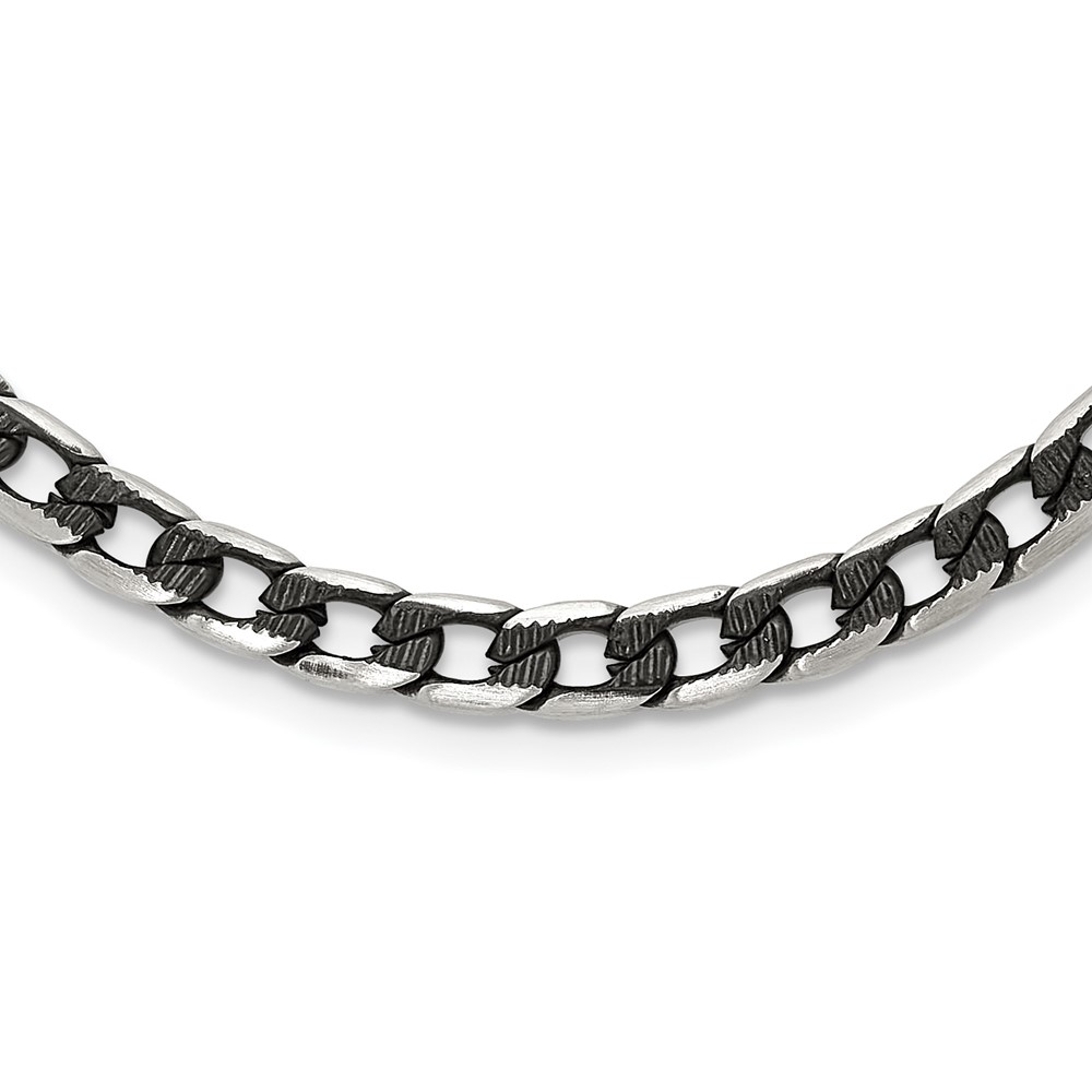 Stainless Steel Brushed & Textured Black IP-plated Curb Chain 24in Necklace